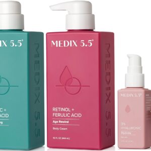 Medix 5.5 Anti Aging Skin Care 3PC Set | Retinol Body Cream + Exfoliating AHA Glycolic Acid Foaming Face Wash & Body Wash + Hyaluronic Acid Serum Booster, Wash + Treat + Hydrate Skincare Set, 3PC Set