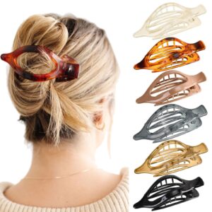 French Concord Hair Clips Claw – 6Pcs Side Slid Flat Hair Clips for Volume Strong Hold No Slip Grip Hair Claw Clips for Women Girls Thick Thin Hair (Transparent(L:4.6 IN, W:1.97IN))