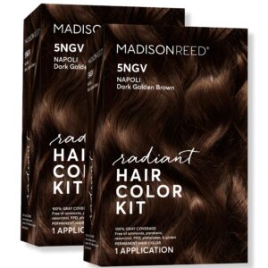 Madison Reed Radiant Hair Color Kit, Dark Golden Brown for 100% Gray Coverage, Ammonia-Free, 5NGV Napoli Brown, Permanent Hair Dye, Pack of 2