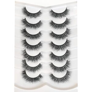 Pooplunch False Eyelashes Natural Fluffy Faux Mink Lashes Pack Wispy Short Fake Eye Lashes 7 Pairs Multipack
