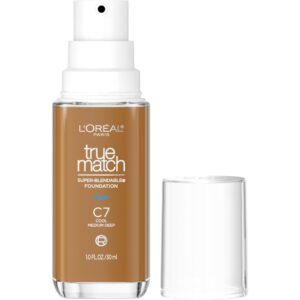 L’Oreal Paris True Match Super-Blendable Foundation, Medium Coverage Liquid Foundation Makeup, C7, Medium Deep, 1 Fl Oz