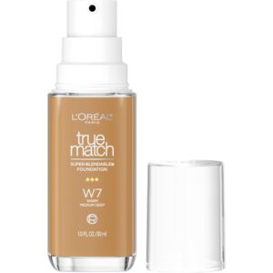L’Oreal Paris True Match Super-Blendable Foundation, Medium Coverage Liquid Foundation Makeup, W7, Medium Deep, 1 Fl Oz