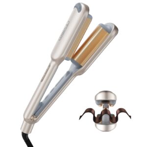 Curling Iron Hair Crimper Waver – TYMO ROVY Beach Waves Curling Wand, Ionic Deep Waver Hair Curler Tool with Ceramic 3 Barrel for Women, Dual Voltage, Anti-Scald, Easy to Use, Elegant Gold, 1 Inch