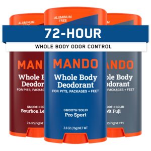 Mando Whole Body Deodorant For Men – Smooth Solid Stick – 72 Hour Odor Control – Aluminum Free, Baking Soda Free, Skin Safe – 2.6 ounce (Pack of 3)