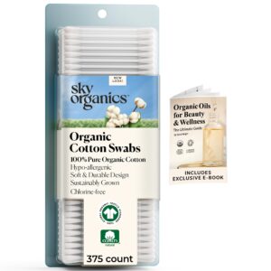 Sky Organics Organic Cotton Swabs for Sensitive Skin, 100% Pure GOTS Certified Organic for Beauty & Personal Care, 375 ct.