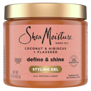 SheaMoisture Define & Shine Styling Gel + Flaxseed Coconut&Hibiscus Hydrates,Holds Your Style All Day Infused With Glycerin,Coconut Oil an Invigorating Sweet Scent ParabenFree Frizz Control Gel 15OZ