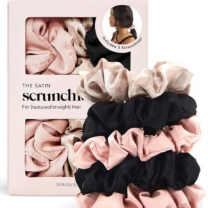 Kitsch Satin Scrunchies for Women – No Crease Hair Ties for Girls | Scrunchies For All Hair Types and Textures, Perfect for Day or Night – 5 Pcs, Assorted