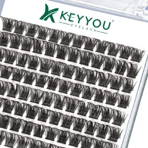 Lash Clusters,96 Pcs Cluster Lashes D Curl 14mm DIY Lash Extensions Eyelash Clusters,KEYYOU Volume Wispy Individual Lashes Soft&Comfortable Easy DIY at Home(Y06,D-14mm)