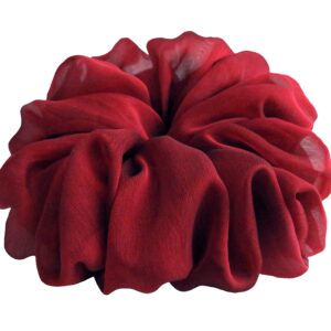 38 Colors Available, Big Scrunchies for Hair, Soft Cheer Chiffon large Ponytail Holder, Cute Birthday Gift for Women Girl Teen, Holiday Accessory (Chiffon Dark Red)