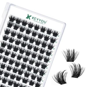 Lash Clusters 96pcs Individual Lashes Y22 D Curl 12mm Eyelash Clusters KEYYOU Volume Wispy Lash Extension Soft&Comfortable Easy DIY at Home(Y22,D-12mm)