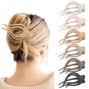 French Concord Hair Clips Claw – 6Pcs Side Slid Flat Hair Clips for Volume Strong Hold No Slip Grip Hair Claw Clips for Women Girls Thick Thin Hair (Matte Curved(Medium,4 inches))