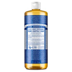 Dr. Bronner’s – Pure-Castile Liquid Soap (Peppermint, 25 Ounce) – Made with Organic Oils, 18-in-1 Uses: Face, Body, Hair, Laundry, Pets and Dishes, Concentrated, Vegan, Non-GMO