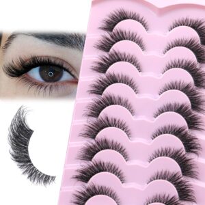 Lashes Natural Look Clear Band Cat Eye False Eyelashes zanlufly Volume Mink Fox Eye Lashes Wispy 6D Volume Durl Lashes Strip Eyelash Extension Look