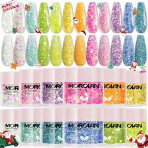 Morovan Acrylic Nail Powder Set – 12 Colors Glitter Pink Yellow Green Professional Polymer Colored Nail Extension Carving