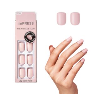KISS imPRESS No Glue Mani Press On Nails, Color, ‘Pick me Pink’, Pink, Short Size, Squoval Shape, Includes 30 Nails, Prep Pad, Instructions Sheet, 1 Manicure Stick, 1 Mini File