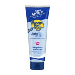 Banana Boat Light As Air Sunscreen Lotion SPF 50, 9oz | Lightweight Sunscreen, Lotion Sunscreen, Banana Boat Sunscreen Lotion for Body, Non-Greasy Sunscreen, Family Size Sunscreen, 9oz