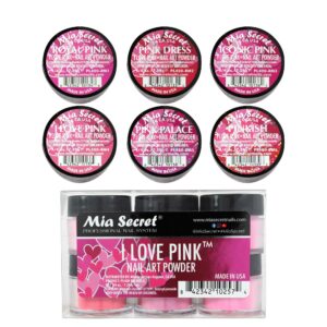 6PC Mia Secret Colored Acrylic Nail Art Powder Collection – I LOVE PINK> 6PC