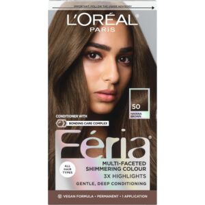 L’Oreal Paris Feria Multi-Faceted Shimmering Permanent Hair Color, 50 Havana Brown (Medium Brown), Pack of 1, Hair Dye