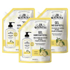 J.R. Watkins Gel Hand Soap Refill, Moisturizing Hand Wash, All Natural, Alcohol-Free, Cruelty-Free, USA Made, Lemon, 34 Fl Oz, 3 Pack
