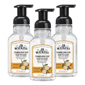 J.R. Watkins Foaming Hand Soap Pump with Dispenser, Moisturizing All Natural Hand Soap Foam, Alcohol-Free, Cruelty-Free, USA Made, Use for Kitchen or Bathroom, Orange, 9 fl oz, 3 Pack