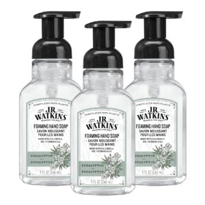 J.R. Watkins Foaming Hand Soap Pump with Dispenser, Moisturizing All Natural Hand Soap Foam, Alcohol-Free, Cruelty-Free, USA Made, Use for Kitchen or Bathroom, Eucalyptus, 9 fl oz,3 Pack