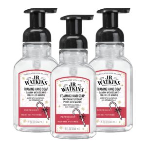 J.R. Watkins Foaming Hand Soap with Pump Dispenser, Moisturizing Foam Hand Wash, All Natural, Alcohol-Free, Cruelty-Free, Peppermint, 9 fl oz, 3 Pack
