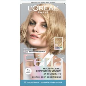 L’Oreal Paris Feria Multi-Faceted Shimmering Permanent Hair Color, 91Champagne Cocktail (Light Beige Blonde), Pack of 1, Hair Dye
