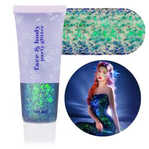 MEICOLY Chameleon Green Face Body Glitter,St Patricks Day Accessories,Color Changing Mermaid Face Glitter,Chunky Glitter Face Paint for Face Body Hair,Festival Rave Outfits Accessories for Women
