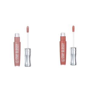 Rimmel Stay Glossy Lip Gloss Bundle – 130 Blushing Belgraves & 135 Sippin Non-Sticky Lightweight Lip Color and Shine .18oz Each