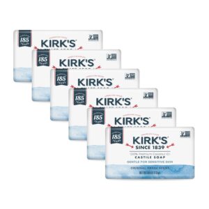 Kirk’s Castile Bar Soap for Men, Women & Children – Made With Premium Coconut Oil, Sensitive Skin Formula, Vegan, Non GMO, Original Fresh Scent, 4 oz. Bars, 6 Pack