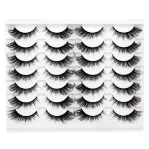 False Eyelashes Fluffy Volume Wispy Cat Eye Lashes Fake Eyelashes Faux Mink Lashes 14 Pairs Pack