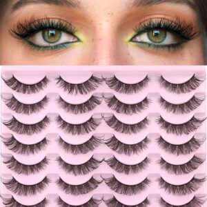Natural Lashes Wispy Faux Mink Lashes Natural Look Cat Eye False Eyelashes Strip Lash 16mm Short Eyelashes Pack 14 Pairs