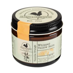 Hearth and Homestead: Handmade Whipped Tallow Balm (Vanilla Orange) – Organic Body Butter with Infused Olive Oil, for Eczema, Rosacea, Baby – 1.3 oz