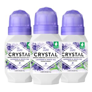 CRYSTAL Deodorant Aluminum Free Mineral Deodorant Roll-On for Women & Men, Lavender & White Tea – Paraben Free – Certified Cruelty Free & Vegan Deodorant – Prevents Odor Up to 24 Hours ,2.25 Fl Oz (Pack of 3),21661-3