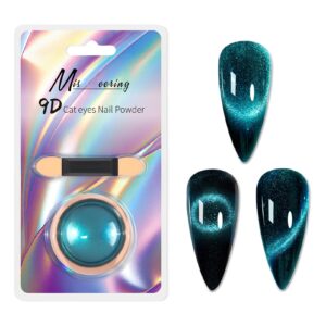 Blue Metallic Nail Powder> 9D Cat Eye Gel Nail Chrome Powder> Blue Chrome Nail Powder for Women Girls> Mirror Effect Glitter Dip Powder for Nails for Salon Home Nail Art DIY Design