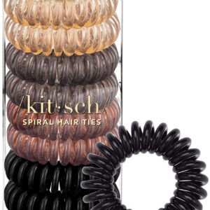 Kitsch Spiral Hair Ties for Women – Creaseless and Dent-free Coil Hair Ties No Damage, Phone Cord Coils | Made of Flexible and Durable Plastic | Ideal for Daily Use – Brunette, 8pcs