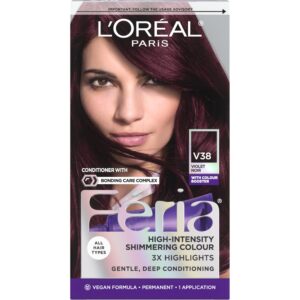 L’Oreal Paris Feria Multi-Faceted Shimmering Permanent Hair Color Hair Dye, V38 Violet Noir (Intense Deep Violet)