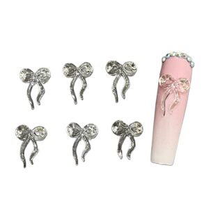 Set 12Pcs Gel 3D Bows Nails Charms Plain No Rhinestone Gems Handmade by Gel, Design For Medium & Long Nail, 3D Bow Nail Art Floral Salon Decor For Women (Medium, Bow – Clear)