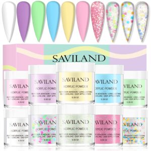 Saviland Acrylic Powder Set – 10 Colors Spring Summer Series Acrylic Nail Powder Set Professional Polymer Powder Nail Set for Nail Extension Nail Carving No Nail Lamp Needed