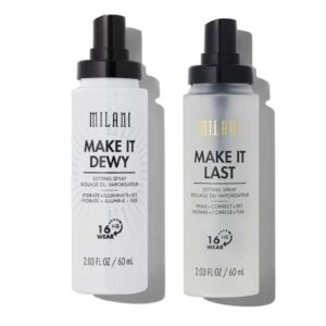 Milani Setting Spray + Primer, Make It Last Original – Natural Finish with Niacinamide for Hydration & Make It Last Dewy – Dewy Finish Moisturizing Formula for Glow on the Go – 2 Pack
