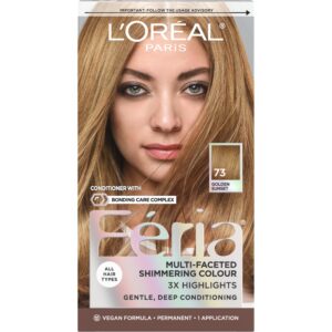 L’Oreal Paris Feria Multi-Faceted Shimmering Permanent Hair Color, 73 Golden Sunset (Dark Golden Blonde), Pack of 1, Hair Dye