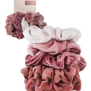 Kitsch 5 Count Velvet Hair Scrunchies for Women – Hair Ties for Thick Hair, Girls, Women, Cute Scrunchies, Soft Hair Accessories, Blush/Mauve