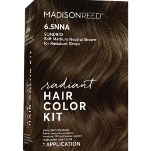Madison Reed Radiant Hair Color Kit, Soft Medium Neutral Brown for 100% Coverage of Resistant Gray Hair, Ammonia-Free, 6.5NNA Sondrio Brown, Permanent Hair Dye, Pack of 1
