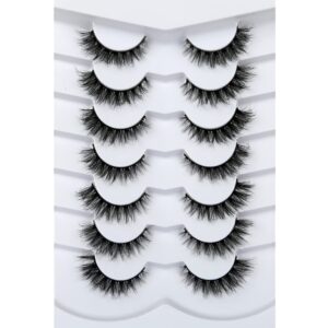 Pooplunch False Eyelashes Cat Eye Look Wispy Lashes Short Natural Fluffy Wispies 8D Fake Eyelash Faux Mink Lashes 7 Pairs Multipack