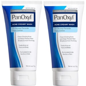 PanOxyl Antimicrobial Hydrating Acne Creamy Wash, 4% Benzoyl Peroxide, 6 Ounce (Pack of 2)