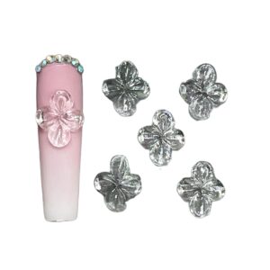 Set 10Pcs Gel 3D Flowers Nails Charms Plain No Rhinestone Gems Handmade by Gel, Design For Medium & Long Nail, 3D Flower Nail Art Floral Salon Decor For Women (Medium, 4 Petals Clear)