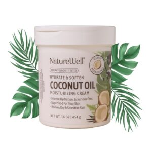 NATURE WELL Extra Virgin Coconut Oil Moisturizing Cream for Face, Body, & Hands, Anti Aging, Firming, Restores Skin’s Moisture Barrier, Provides Intense Hydration For Dry & Dull Skin, 16 Oz
