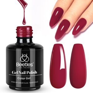 Beetles Gel Nail Polish, 1 Pcs 15ml Soak Off Wine Red Burgundy Gel Polish Nail Art Manicure Salon DIY Gel Nail Design Decoration at Home Uv Nail Lamp Needed