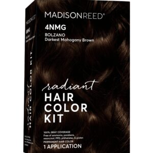 Madison Reed Radiant Hair Color Kit, Darkest Mahogany Brown for 100% Gray Coverage, Ammonia-Free, 4NMG Bolzano Brown, Permanent Hair Dye, Pack of 1