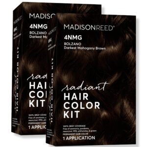 Madison Reed Radiant Hair Color Kit, Darkest Mahogany Brown for 100% Gray Coverage, Ammonia-Free, 4NMG Bolzano Brown, Permanent Hair Dye, Pack of 2